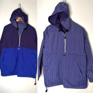 Vintage Nike 1/2 Zip Pullover Windbreaker Reversible Center Swoosh Purple Blue L